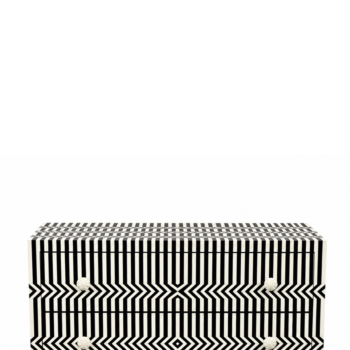 Black White Striped Bone Inlay 3 Drawer Dresser | Geometric Optical Pattern Chest | Handmade Modern Storage Cabinet