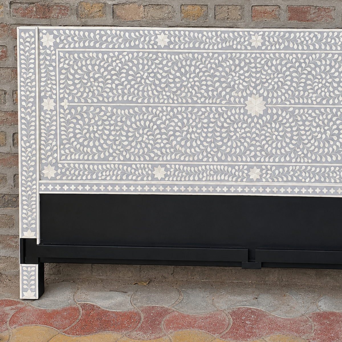 Gray White Bone Inlay Headboard Handmade Floral King Queen Bed Headboard Luxury Bedroom Furniture Decor