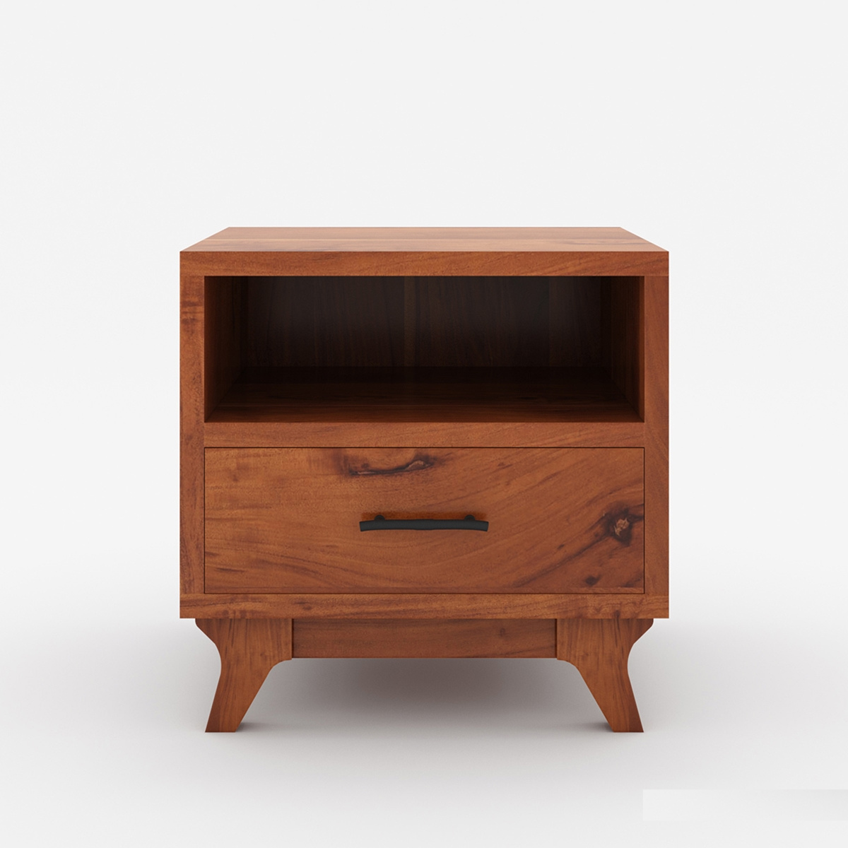Solid Wood Bedside Table with Open Shelf & Drawer | Modern Wooden Nightstand | Rustic Bedroom Side Table