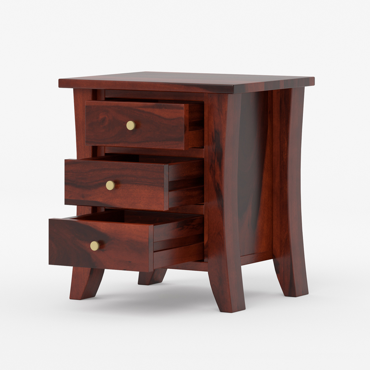 Solid Wood Bedside Table with 3 Drawers | Modern Wooden Nightstand | Minimalist Bedroom Side Table