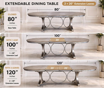 Luxury 100-inch extendable dining table with handcrafted inlay work and 2 extension leaves. Elegant design for large family dining spaces.