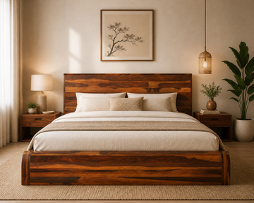 Solid Wood Platform Bed Frame Minimalist Low Profile Bed Handmade Wooden Bed Modern Bedroom Furniture King Queen Size