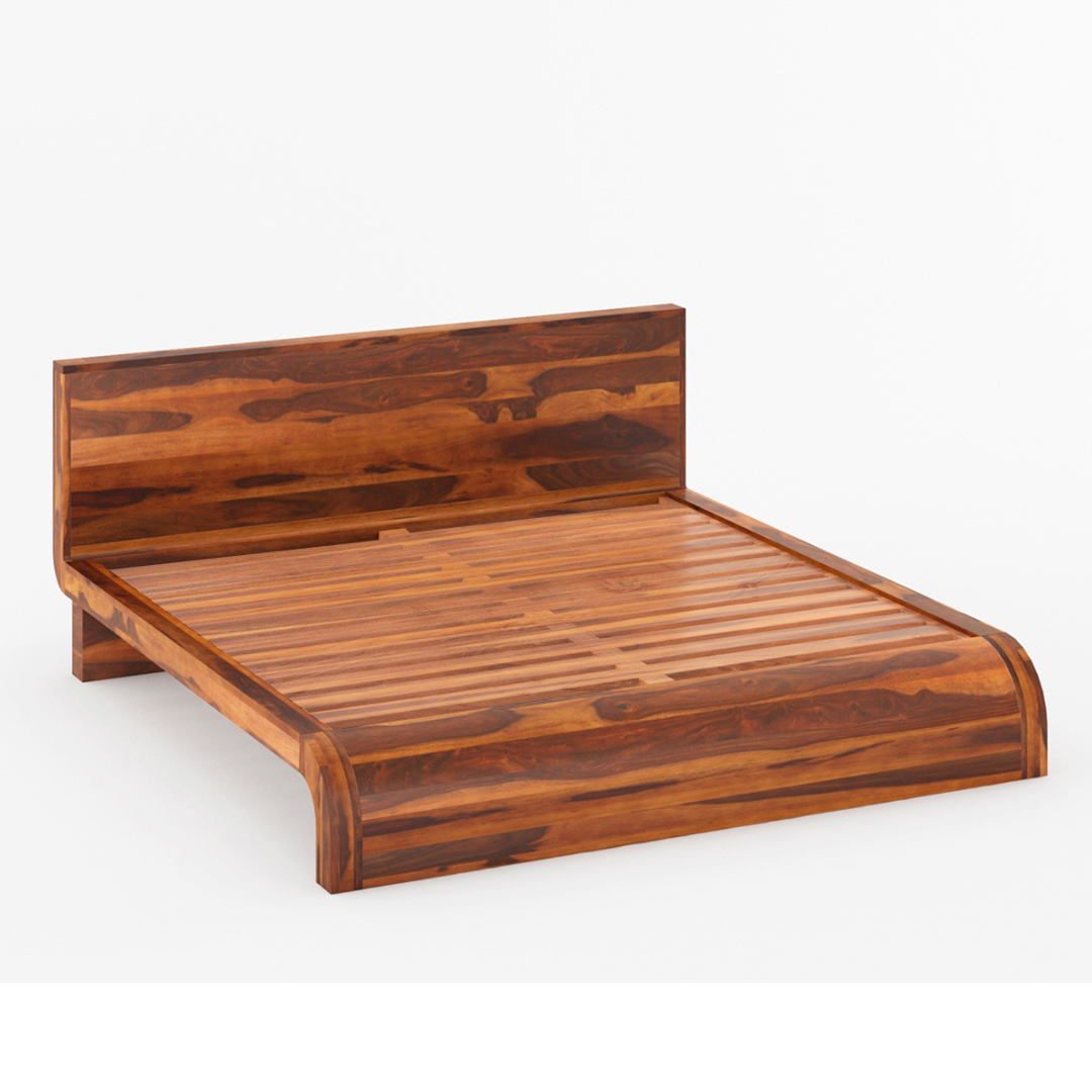 Solid Wood Platform Bed Frame Minimalist Low Profile Bed Handmade Wooden Bed Modern Bedroom Furniture King Queen Size