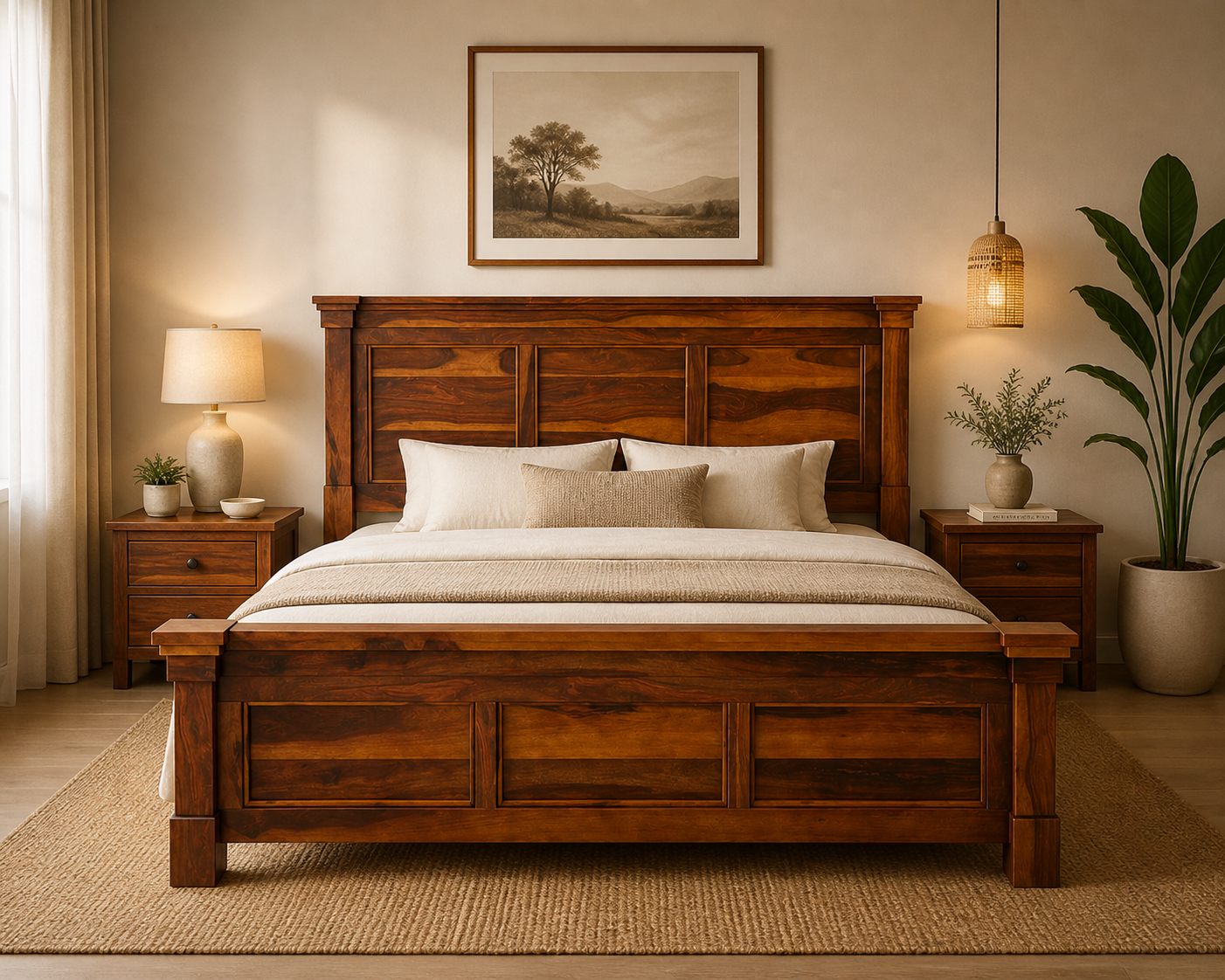 Solid Wood Platform Bed Frame – Handmade Rustic Modern Bedroom Furniture