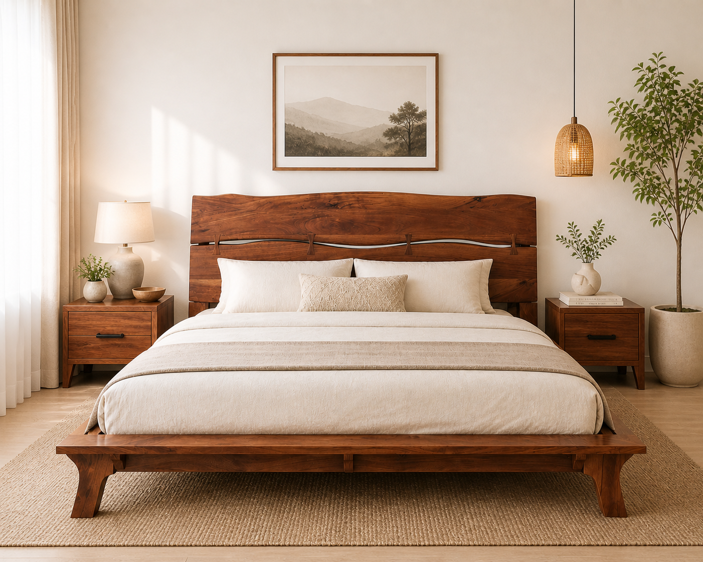 Handmade Solid Wood Platform Bed – Modern Rustic Wooden Bed Frame