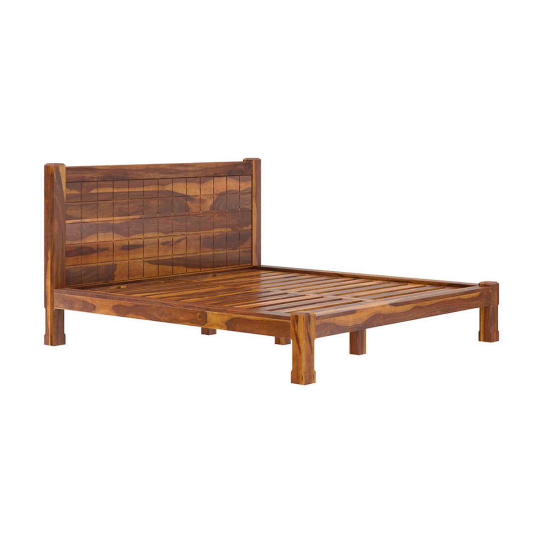 Modern Solid Wood Platform Bed Frame – Handmade Rustic Wooden Bed