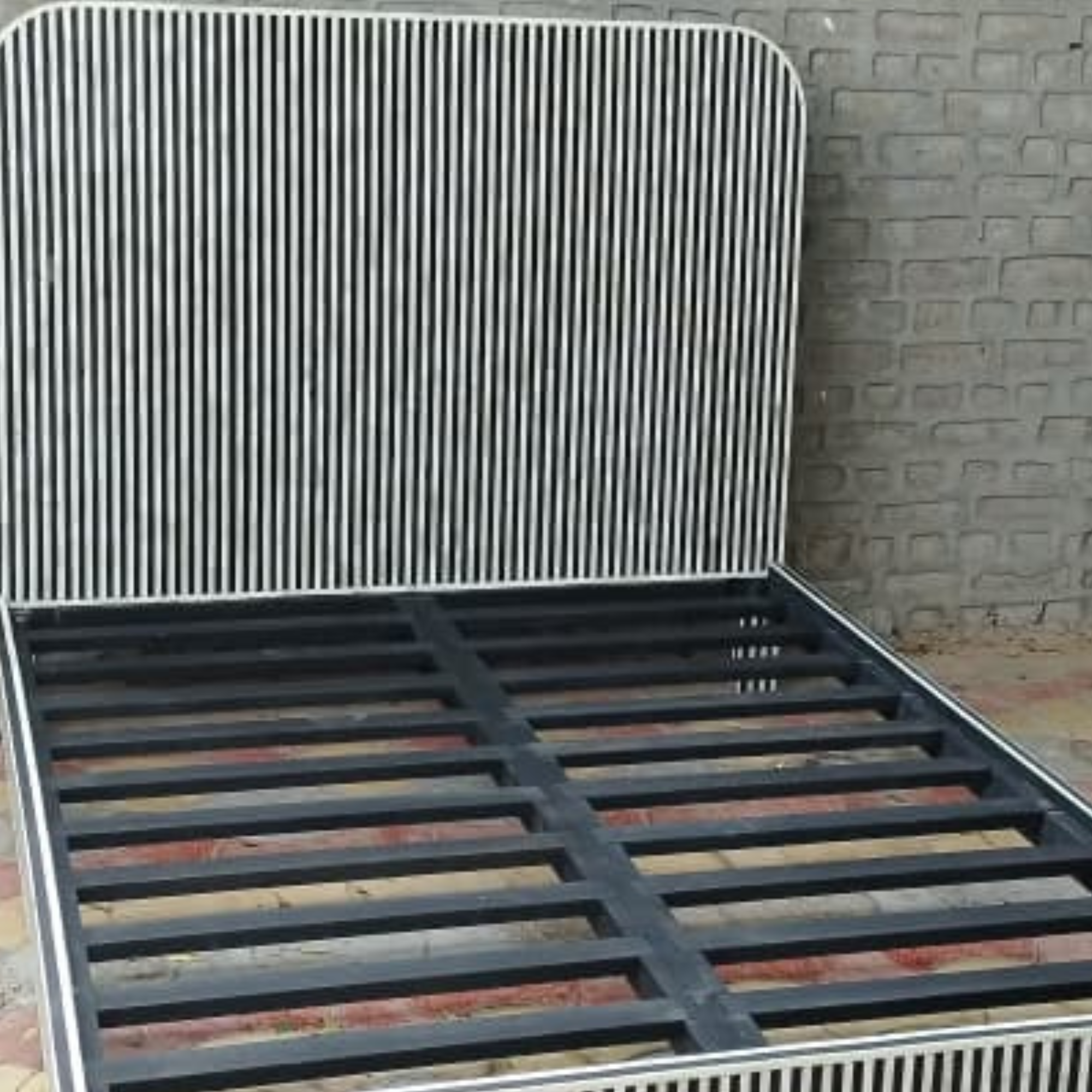 Black & White Striped Bone Inlay Bed Frame – Handmade Luxury Platform Bed