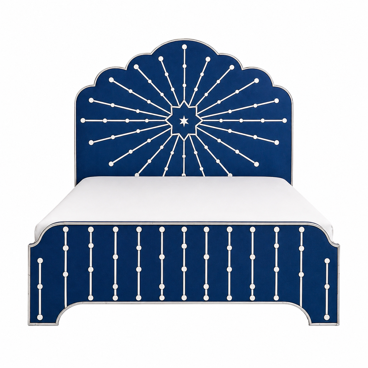 Blue Bone Inlay Bed | Sunburst Pattern Luxury Bed Frame