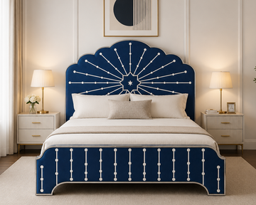 Blue Bone Inlay Bed | Sunburst Pattern Luxury Bed Frame