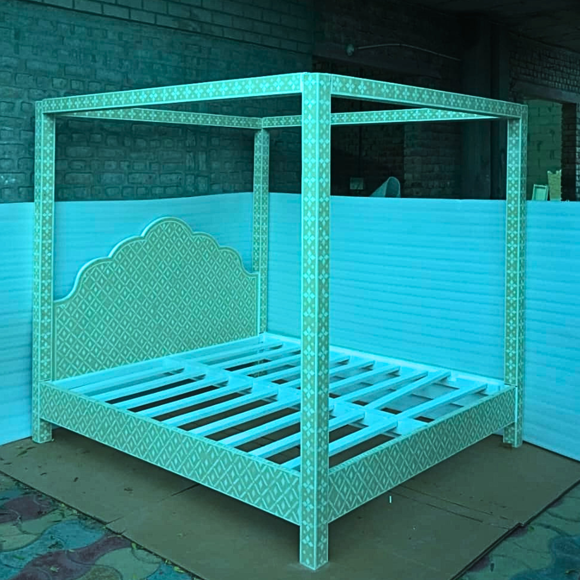 Handmade Bone Inlay Canopy Bed – Luxury Four Poster Bed