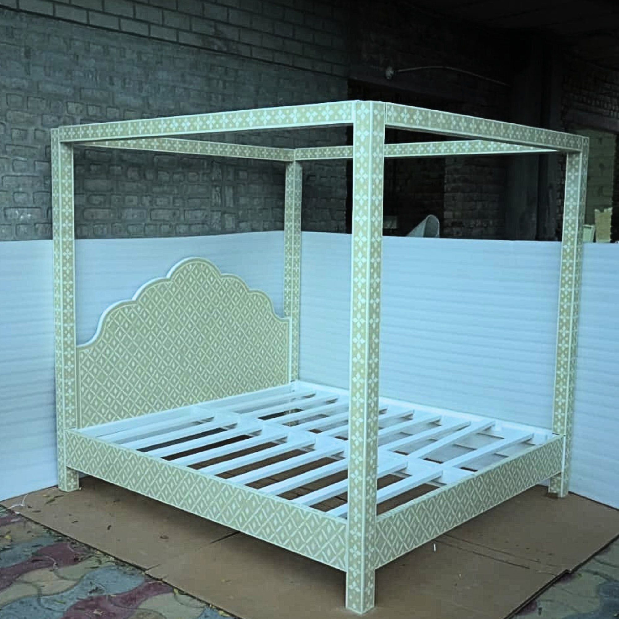 Handmade Bone Inlay Canopy Bed – Luxury Four Poster Bed