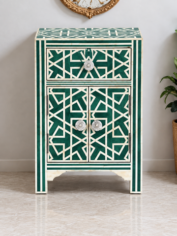 Handmade Bone Inlay Nightstand | Luxury Bedside Table & Cabinet