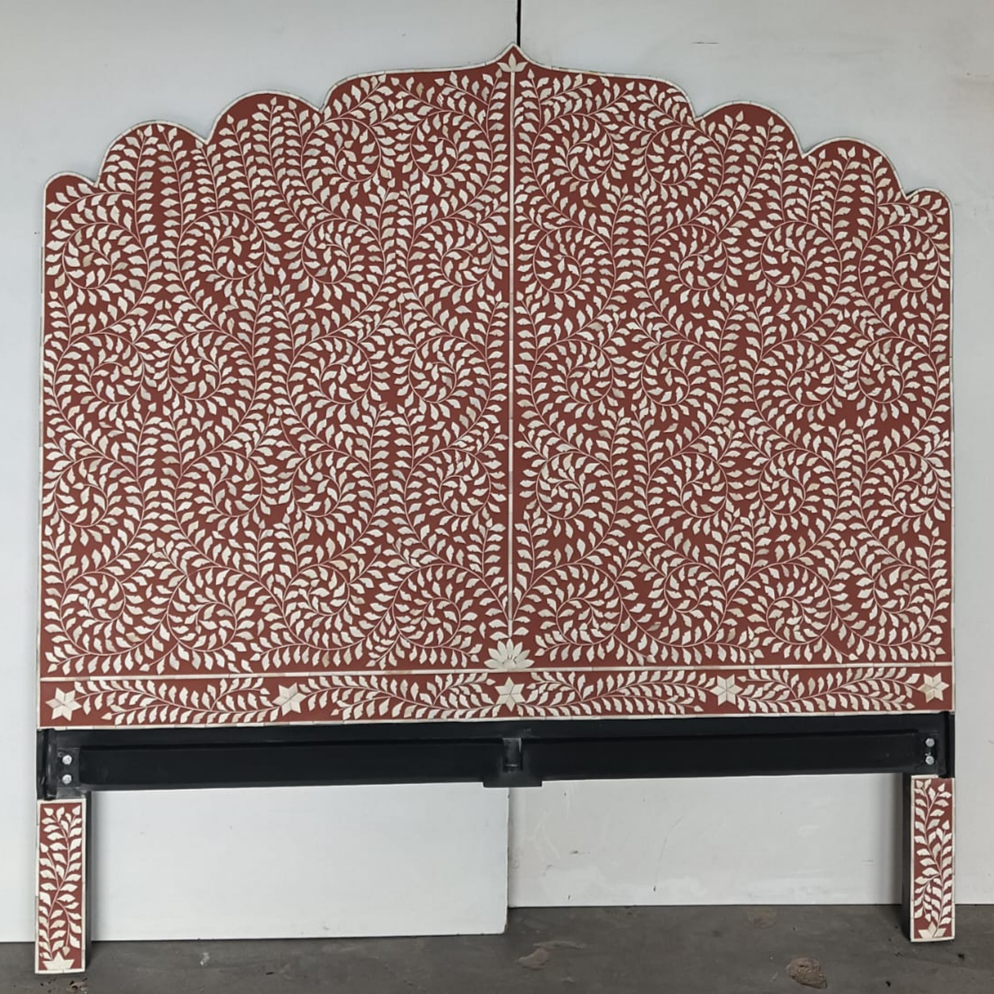 Handmade Bone Inlay Bed Frame, Floral Bone Inlay Platform Bed, Luxury Bedroom Furniture, Artisan King Queen Bed