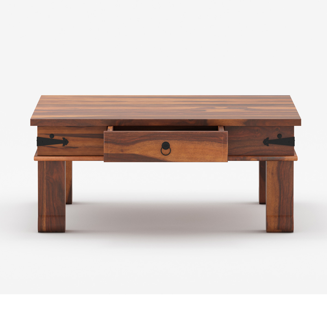 Solid Wood Square Coffee Table With Drawer – Handmade Rustic Center Table