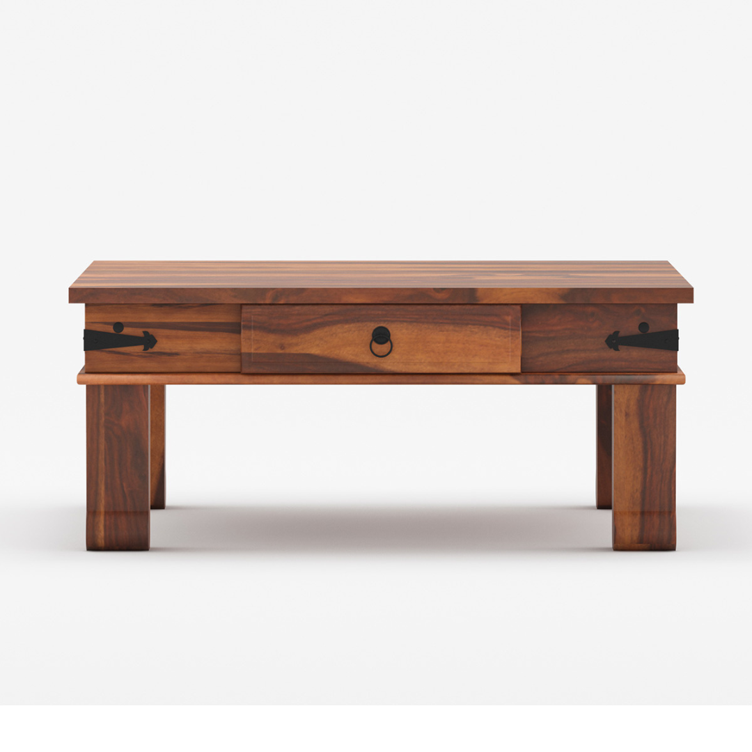 Solid Wood Square Coffee Table With Drawer – Handmade Rustic Center Table