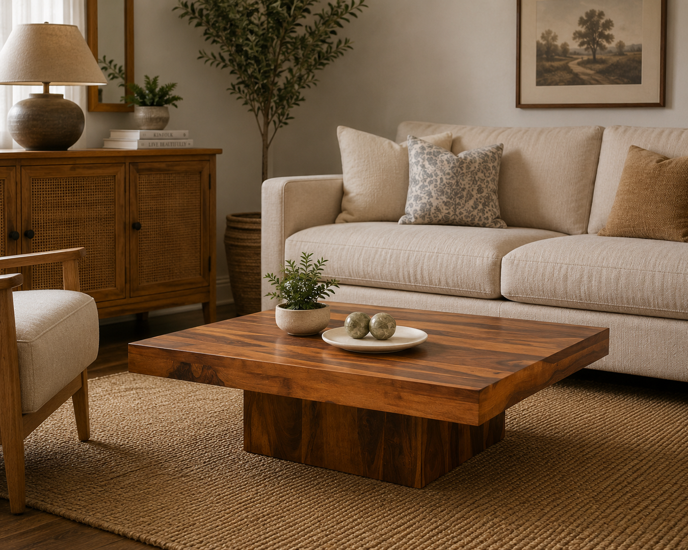 Solid Wood Square Coffee Table – Handmade Modern Wooden Center Table