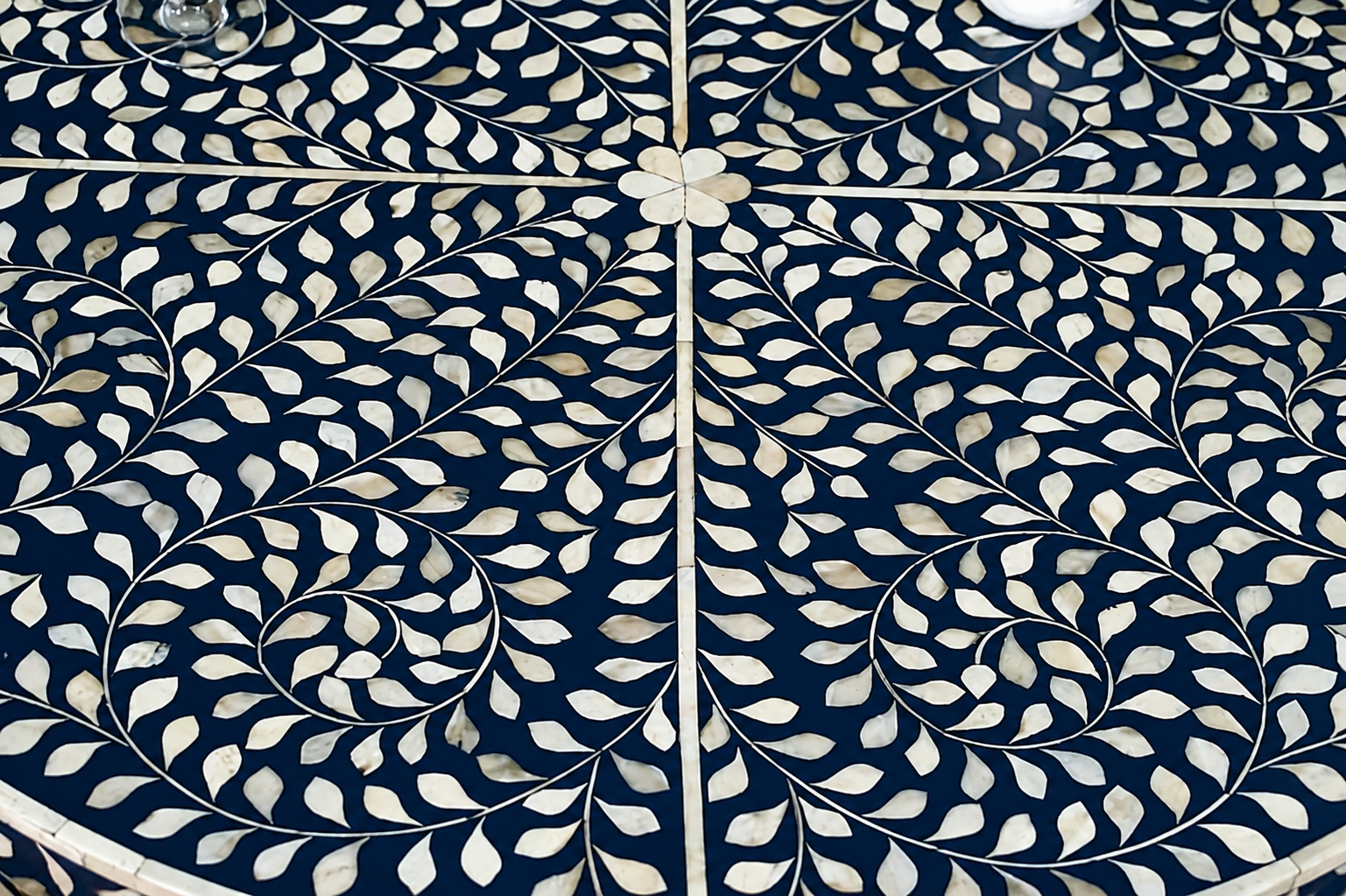 Blue Bone Inlay Coffee Table | Handmade Round Coffee Table with Gold Base | Luxury Living Room Furniture