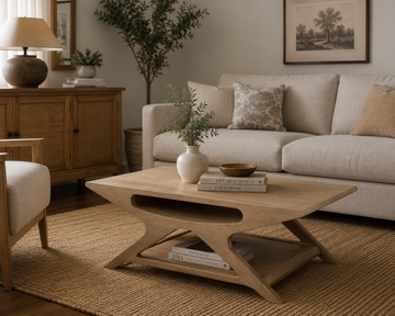 Modern Wooden Coffee Table – Handmade Mango Wood Center Table with Shelf