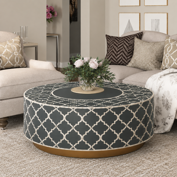 Handmade Black Bone Inlay Round Coffee Table | Luxury Living Room Center Table