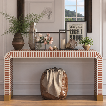 Handmade Stripe Bone Inlay Console Table | Modern Entryway Console Desk