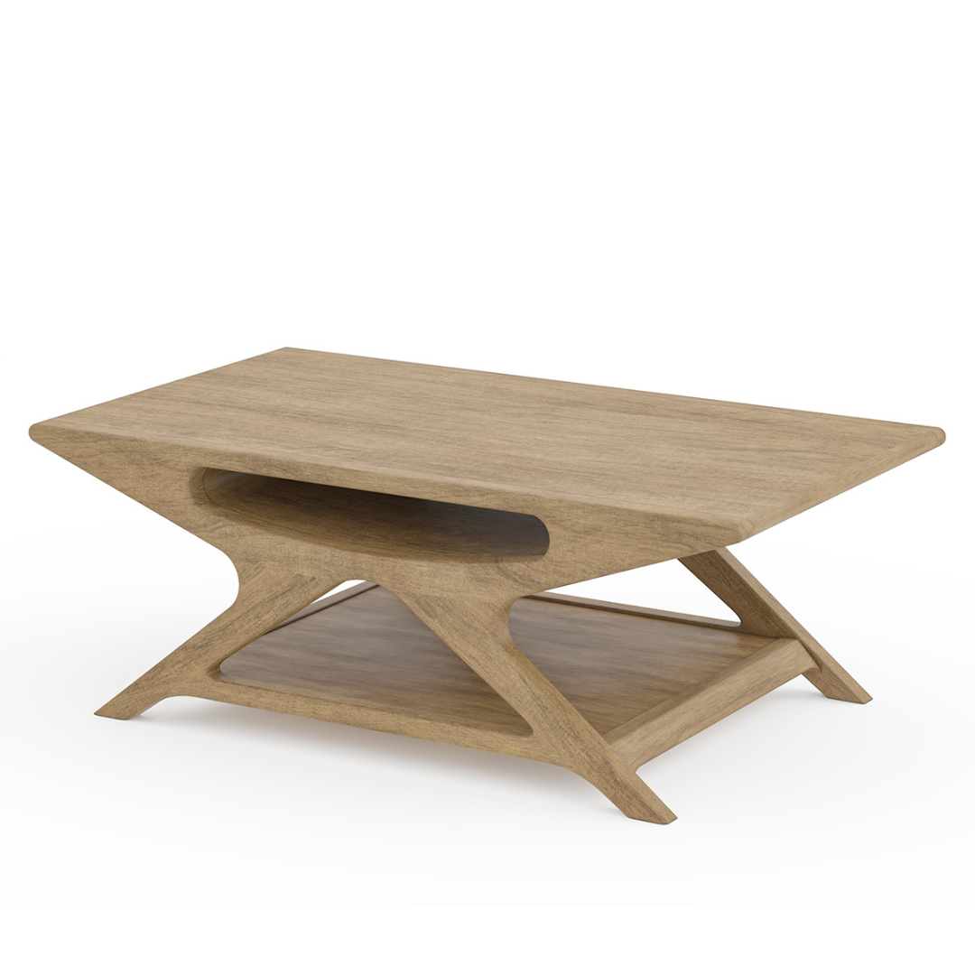 Modern Wooden Coffee Table – Handmade Mango Wood Center Table with Shelf