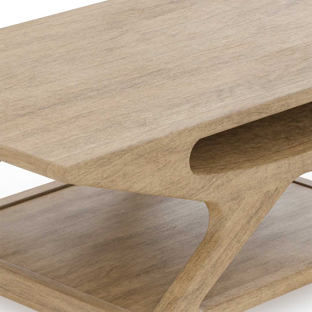 Modern Wooden Coffee Table – Handmade Mango Wood Center Table with Shelf