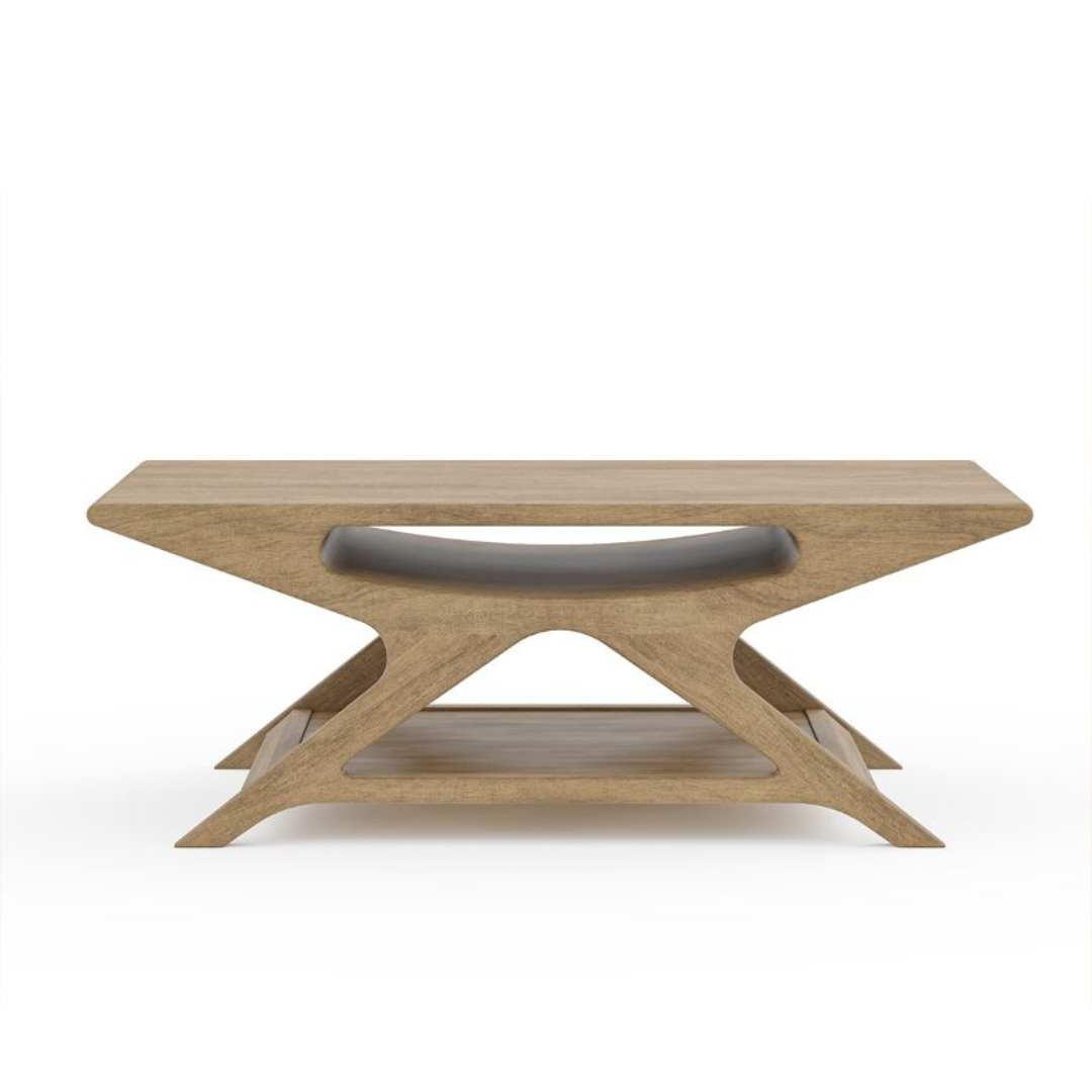 Modern Wooden Coffee Table – Handmade Mango Wood Center Table with Shelf