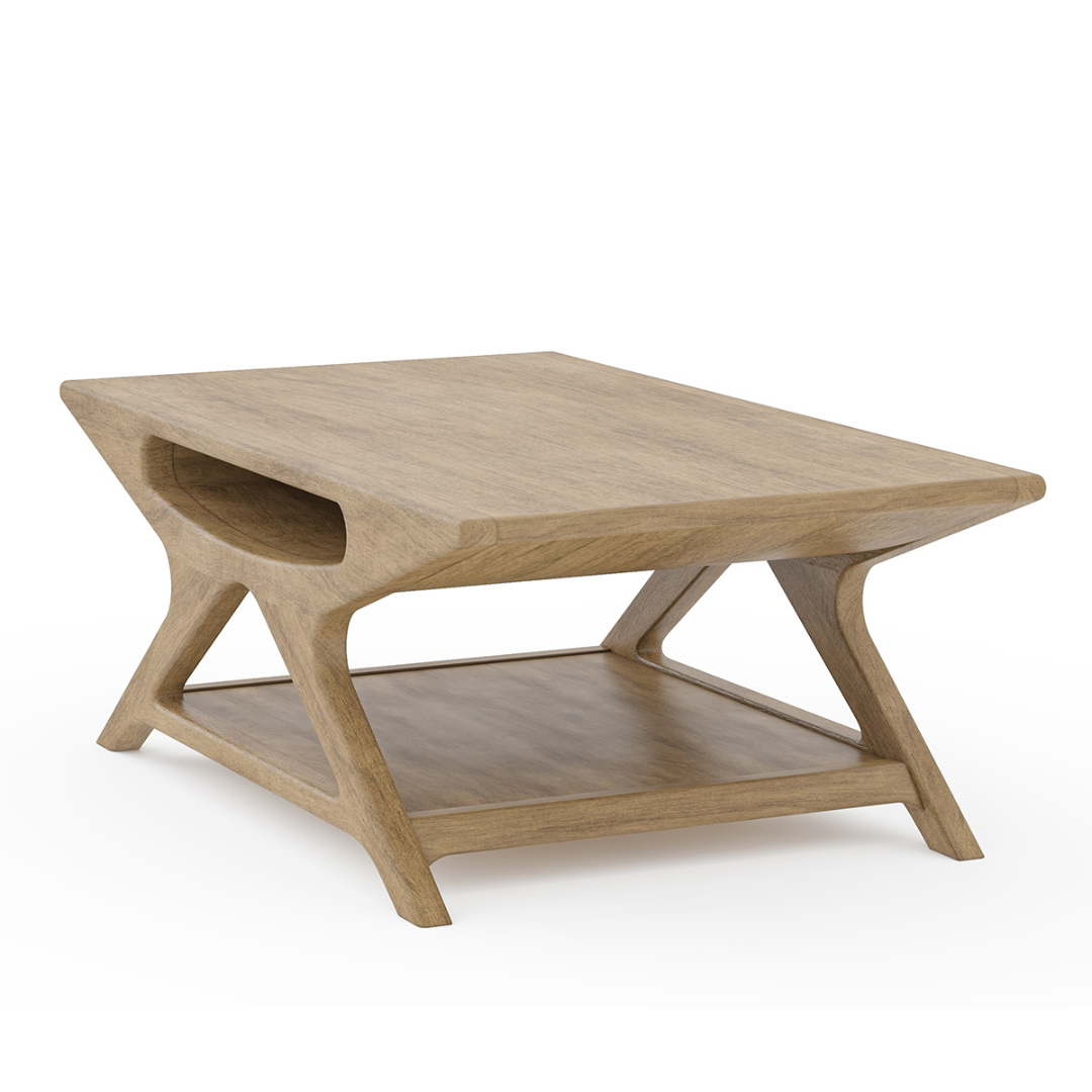 Modern Wooden Coffee Table – Handmade Mango Wood Center Table with Shelf