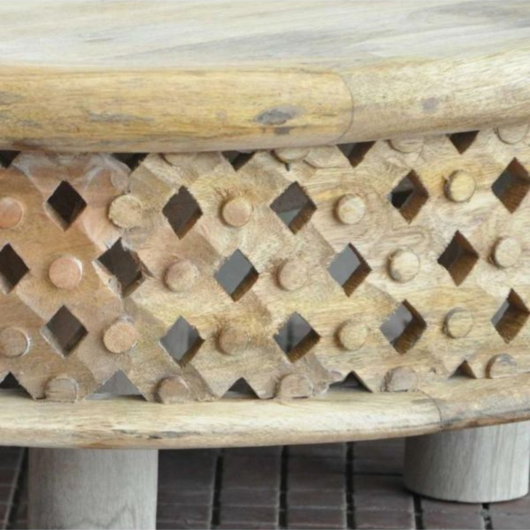 Round Mango Wood Coffee Table – Handmade Rustic Wooden Center Table