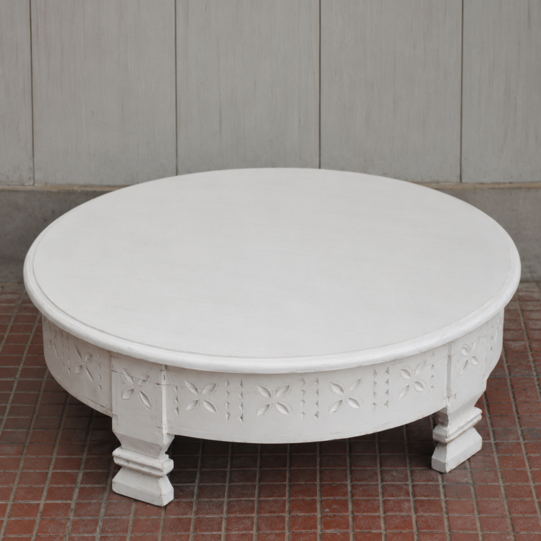 Round Wooden Handmade Coffee Table – Rustic Mango Wood Living Room Table