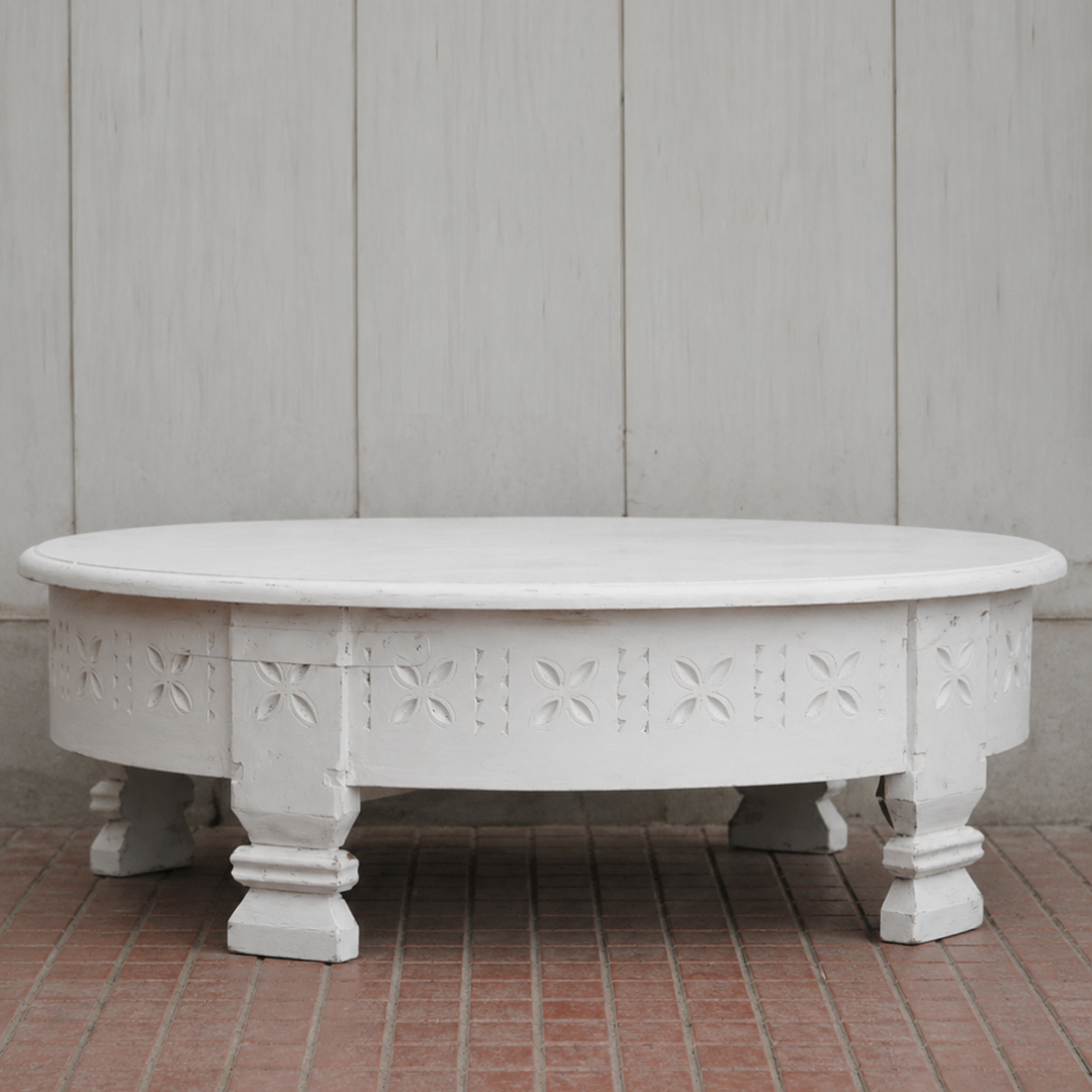Round Wooden Handmade Coffee Table – Rustic Mango Wood Living Room Table