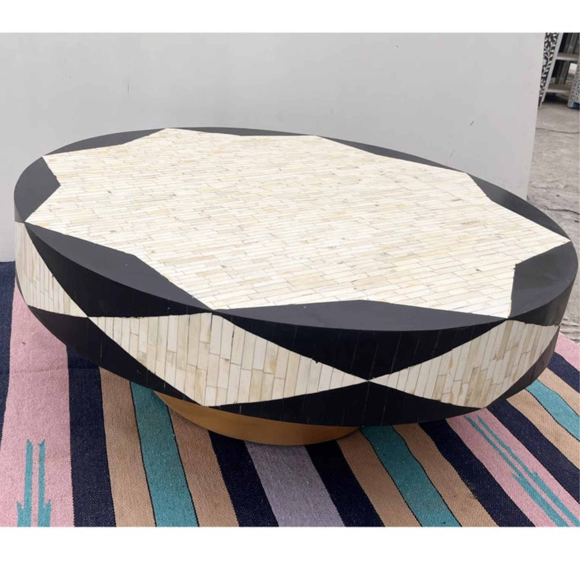 Handmade Bone Inlay Coffee Table – Modern Geometric Black & White Center Table, Luxury Living Room Furniture, Artisan Resin Inlay Table