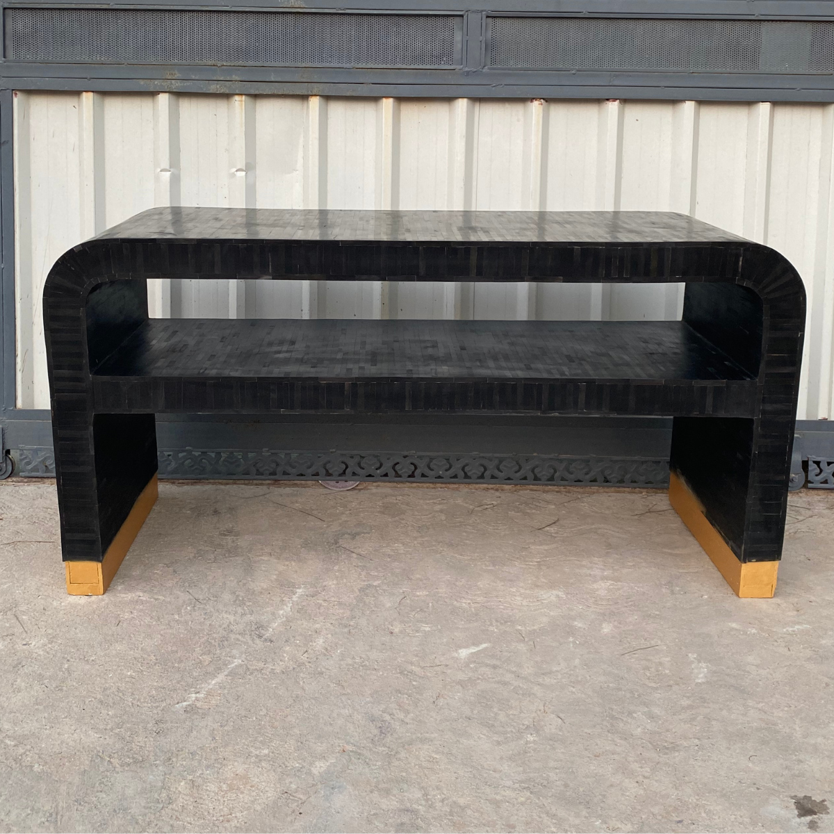 Handmade Black Bone Inlay Console Table with Shelf