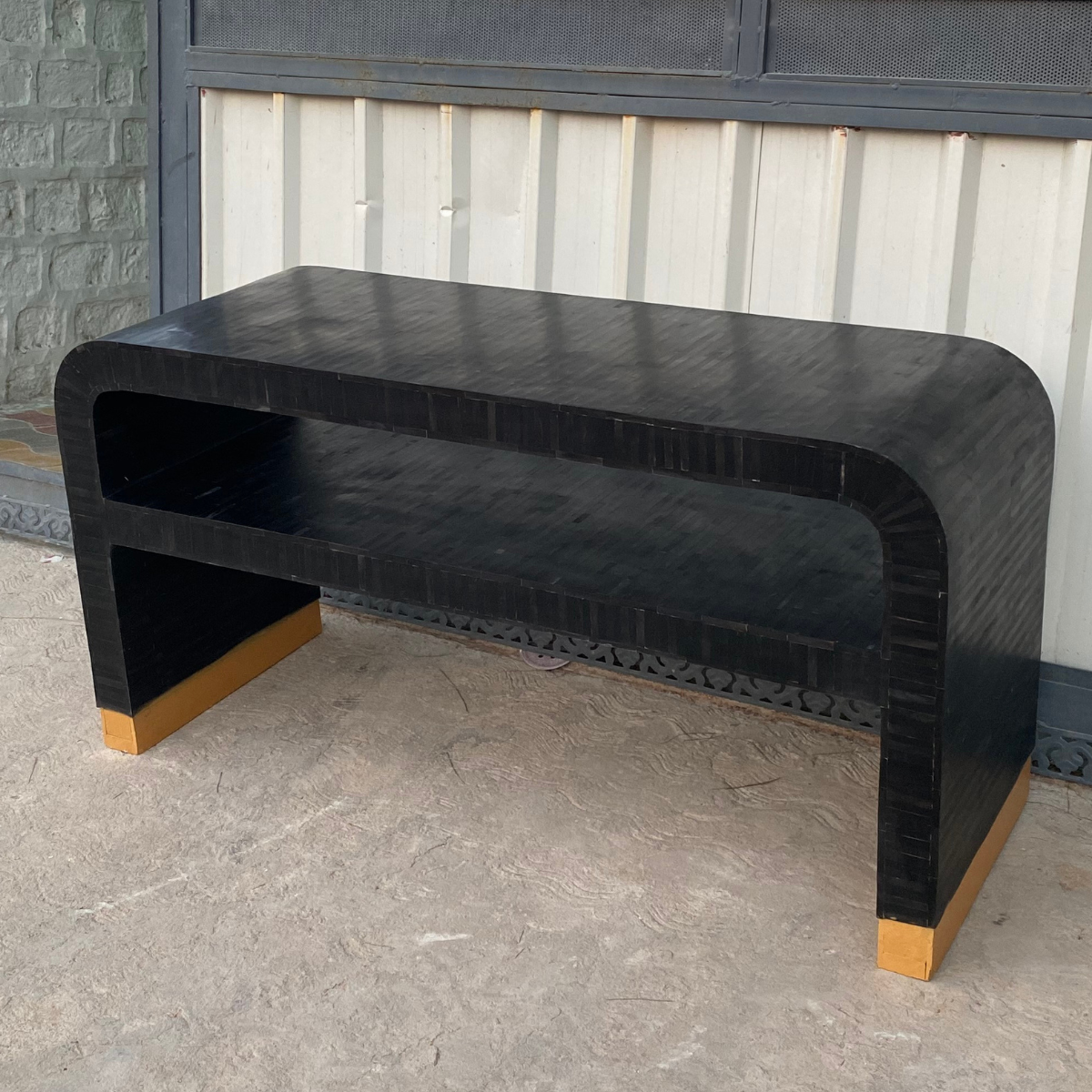 Handmade Black Bone Inlay Console Table with Shelf