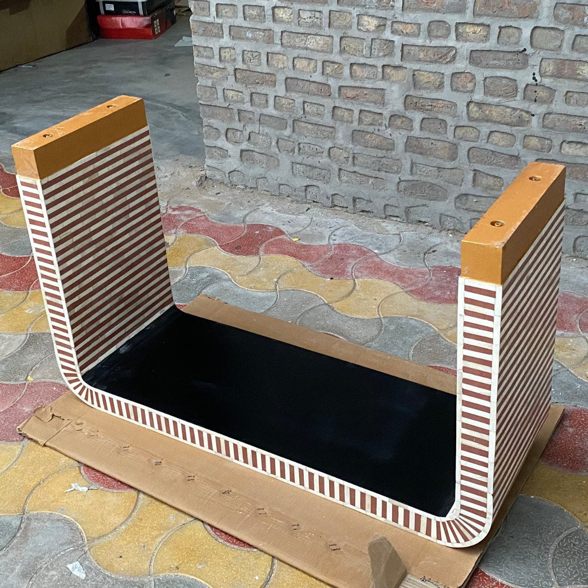 Handmade Stripe Bone Inlay Console Table | Modern Entryway Console Desk