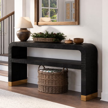 Handmade Black Bone Inlay Console Table with Shelf
