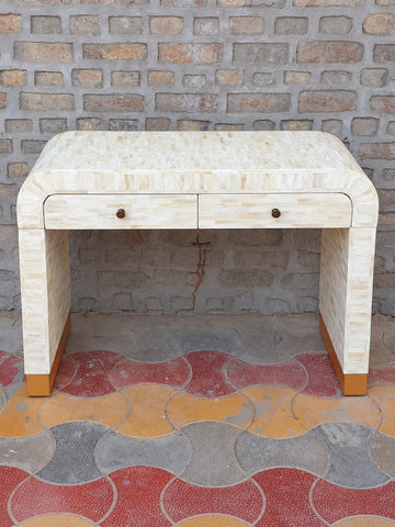 Bone Inlay Console Table with 2 Drawers – Handmade Waterfall Design