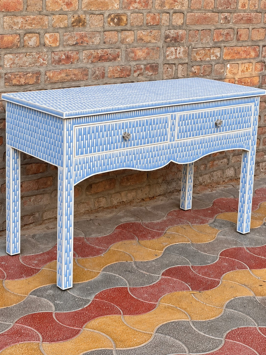Blue Bone Inlay Console Table with 2 Drawers