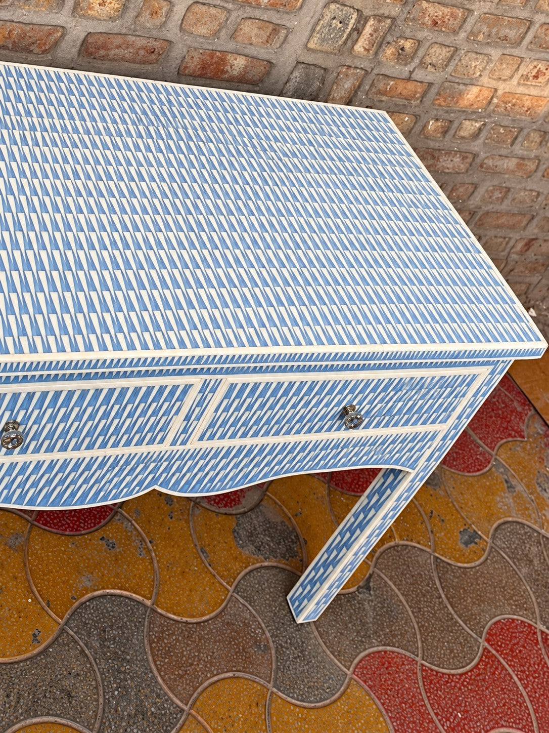 Blue Bone Inlay Console Table with 2 Drawers