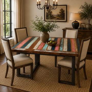 Handmade Rustic Reclaimed Wood Dining Table Colorful Farmhouse Kitchen Table Modern Wooden Dining Furniture