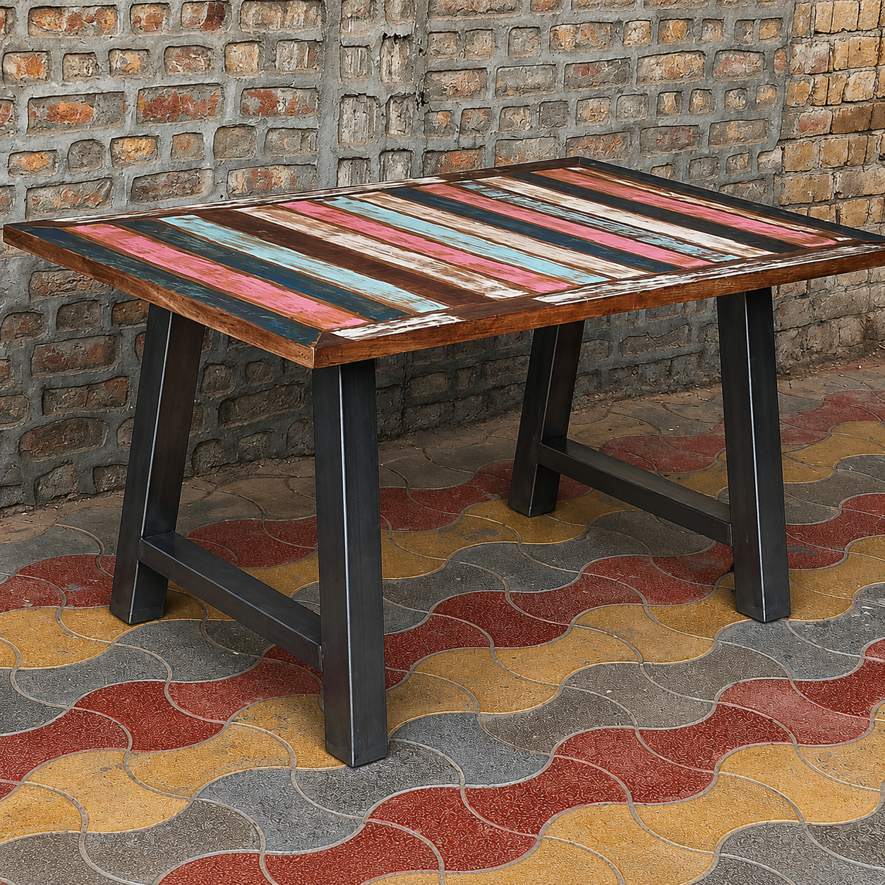 Handmade Rustic Reclaimed Wood Dining Table Colorful Farmhouse Kitchen Table Modern Wooden Dining Furniture