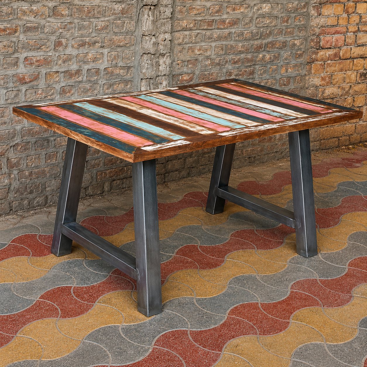 Handmade Rustic Reclaimed Wood Dining Table Colorful Farmhouse Kitchen Table Modern Wooden Dining Furniture