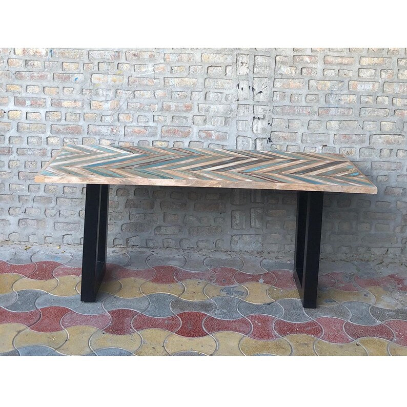 Handmade Reclaimed Wood Coffee Table | Rustic Modern Industrial Table | Geometric Wooden Center Table with Hairpin Legs | Farmhouse Living Room Furniture