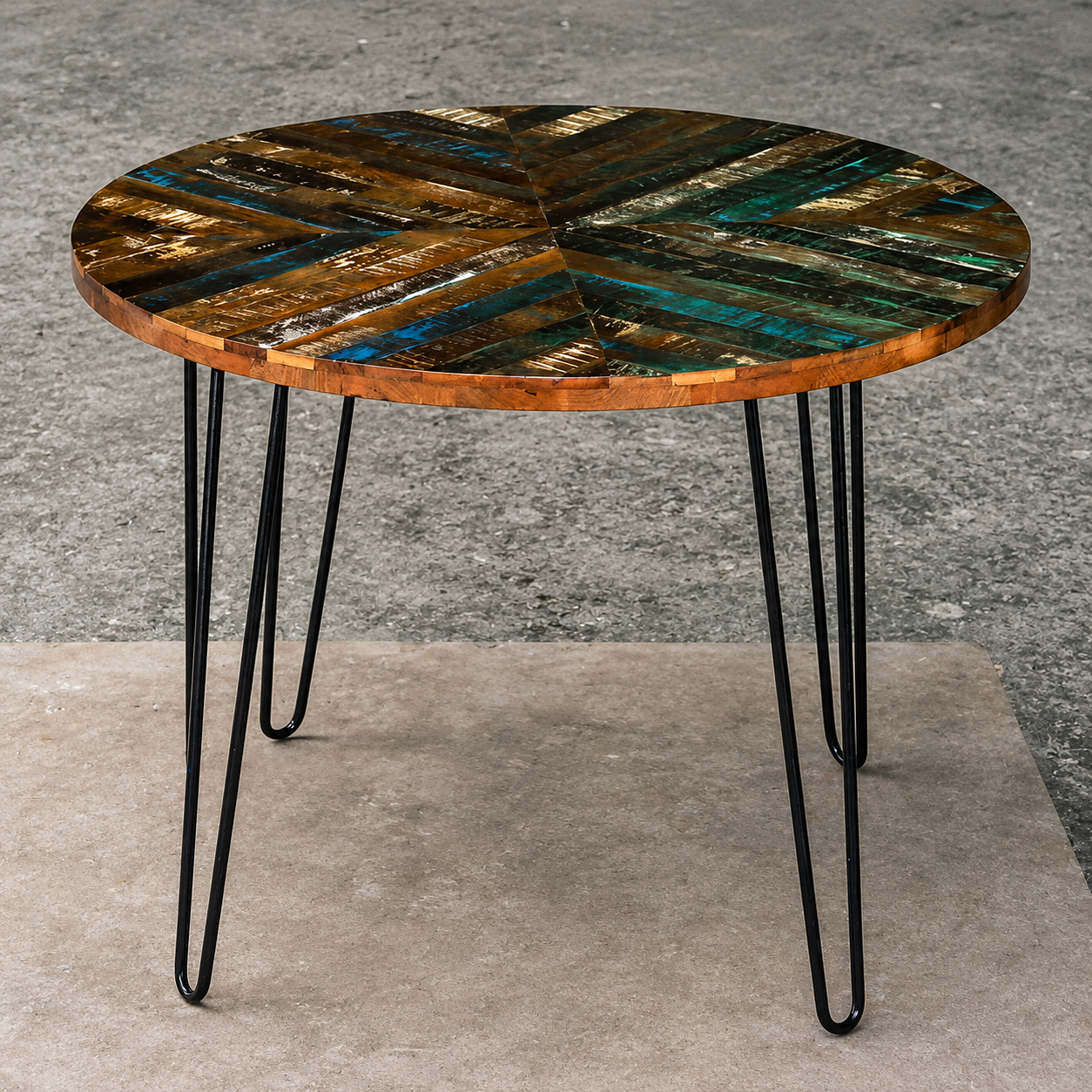 Handmade Round Reclaimed Wood Dining Table with Hairpin Legs, Rustic Modern Dining Room Table, Industrial Kitchen Table