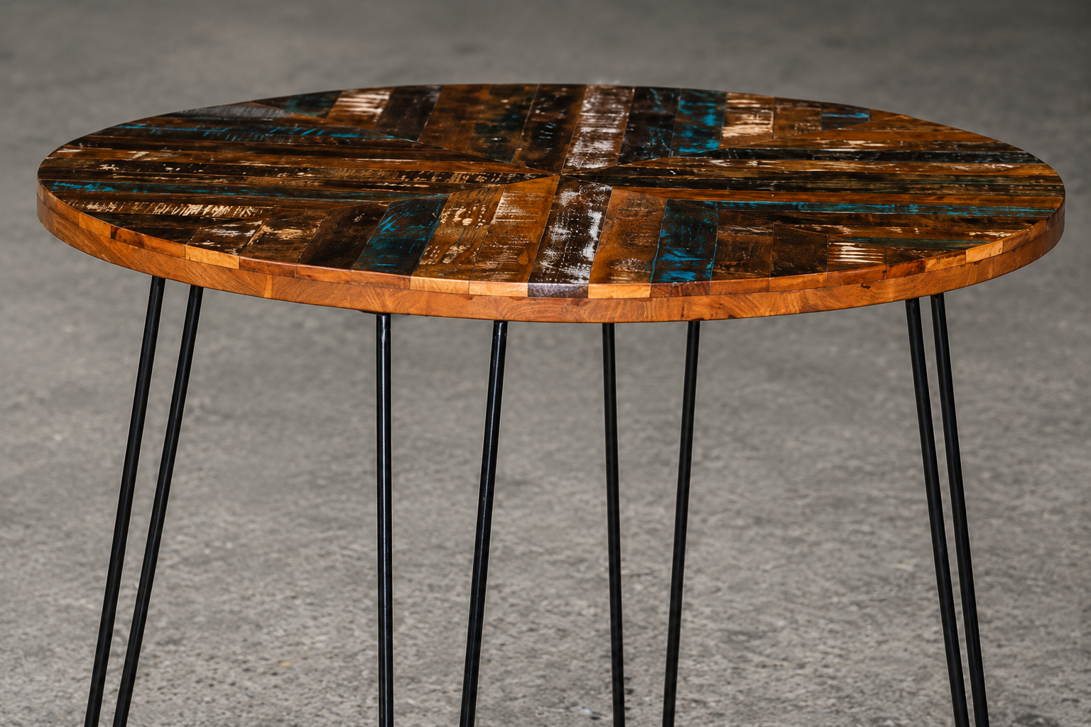 Handmade Round Reclaimed Wood Dining Table with Hairpin Legs, Rustic Modern Dining Room Table, Industrial Kitchen Table