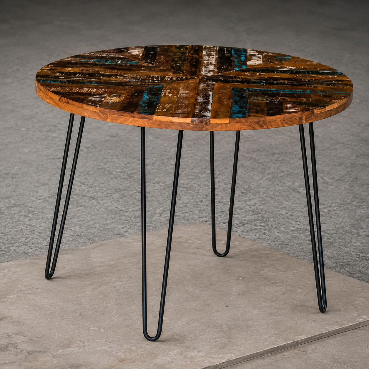 Handmade Round Reclaimed Wood Dining Table with Hairpin Legs, Rustic Modern Dining Room Table, Industrial Kitchen Table