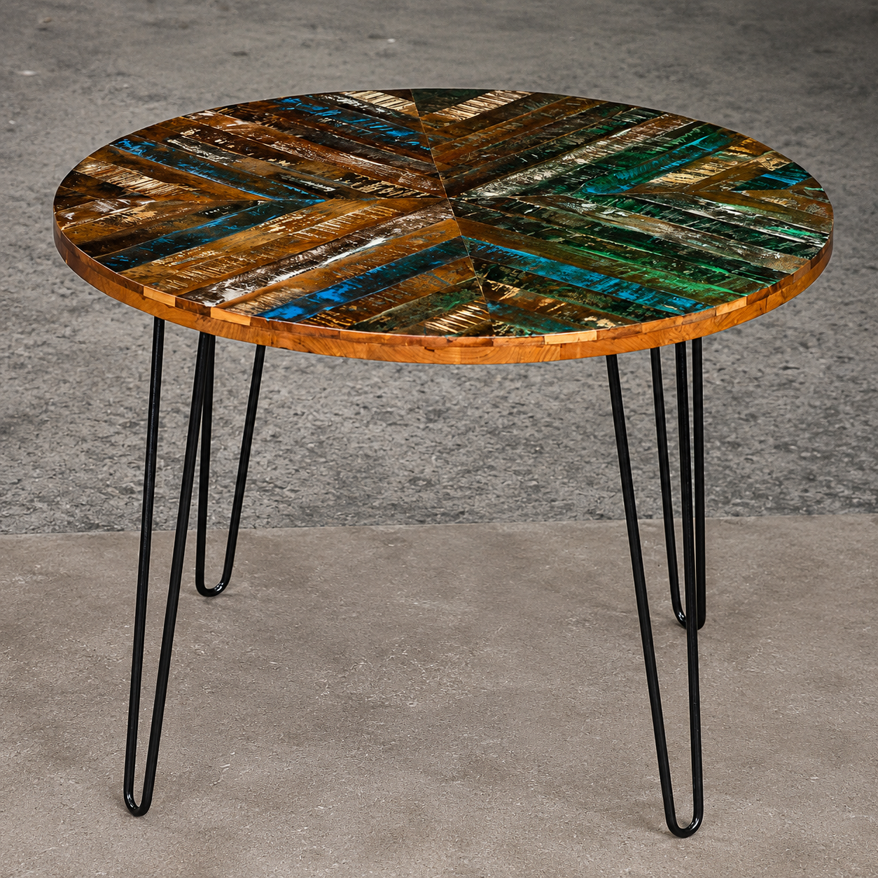 Handmade Round Reclaimed Wood Dining Table with Hairpin Legs, Rustic Modern Dining Room Table, Industrial Kitchen Table