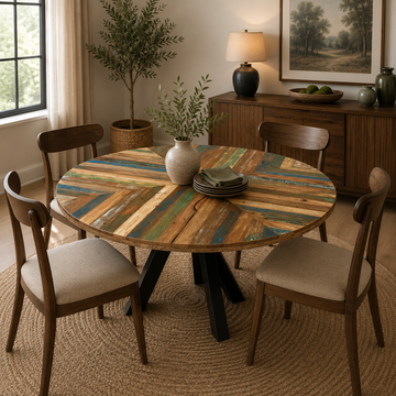 Round Reclaimed Wood Dining Table, Handmade Rustic Modern Farmhouse Table, Wooden Kitchen Dining Furniture
