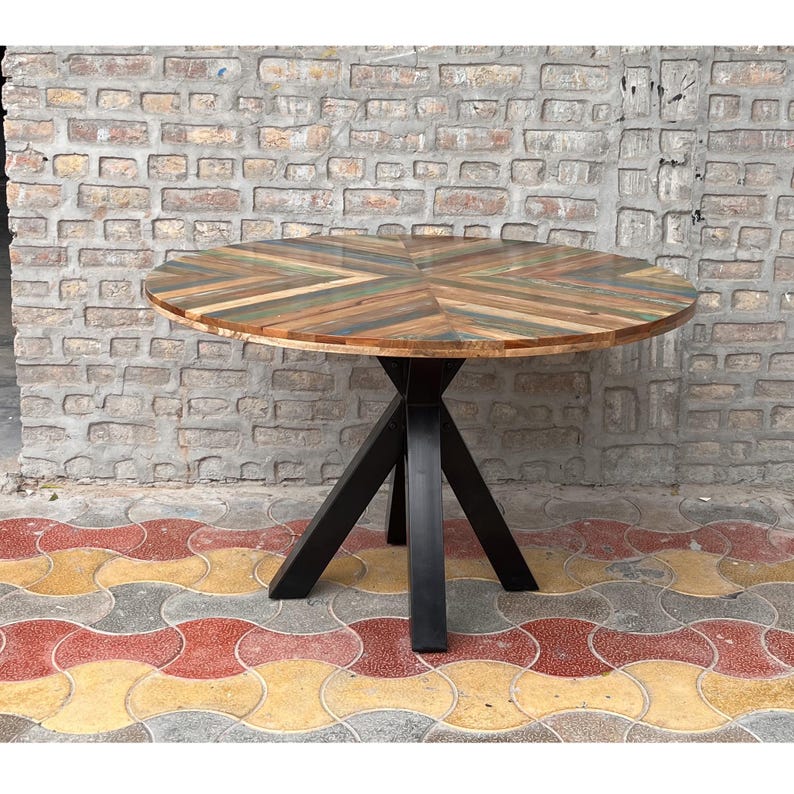 Round Reclaimed Wood Dining Table, Handmade Rustic Modern Farmhouse Table, Wooden Kitchen Dining Furniture