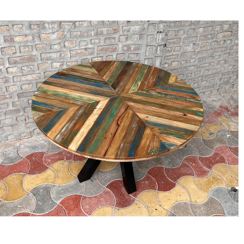 Round Reclaimed Wood Dining Table, Handmade Rustic Modern Farmhouse Table, Wooden Kitchen Dining Furniture